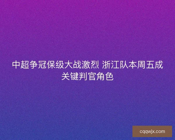 中超争冠保级大战激烈 浙江队本周五成关键判官角色