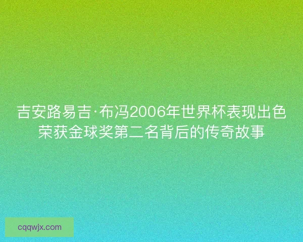 吉安路易吉·布冯2006年世界杯表现出色荣获金球奖第二名背后的传奇故事